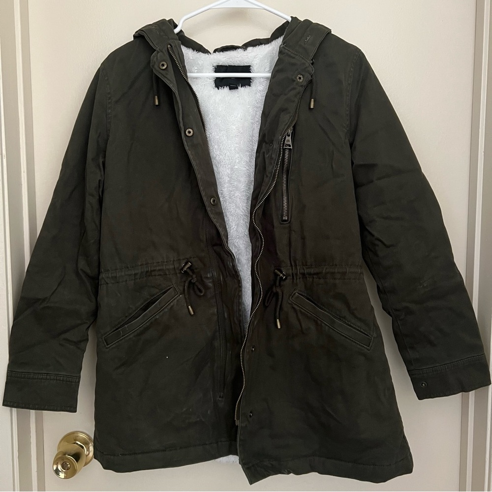 Warm Green Anorak Utility Fuzzy Furry Jacket